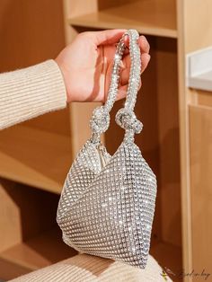 BirdinBag - Rhinestone Embellished Evening Bag: Versatile Shoulder Bag and Handbag for Party Square Bag, Evening Bags, Top Handle, Clutch Bag, Glitter, Shoulder Bag, Zipper, Handbags, Square