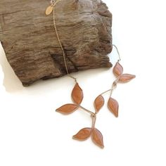 Pearl Rose Gold Leaf Necklace | Gold Statement Necklace | Gold Floral Necklace | Fall Necklace | Aut Nature-inspired Rose Gold Necklace, Handmade Rose Gold Nature-inspired Necklaces, Gold Floral Necklace, Leaf Necklace Gold, Fall Necklace, Resin Inlay, Rose Gold Leaf, Statement Necklace Gold, Autumn Jewelry