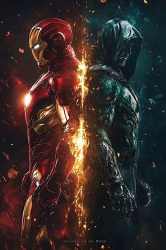 the flash and green arrow are facing each other in front of an image of fire