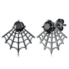 PRICES MAY VARY. 🕷️Spider Earrings Design: Spiders symbolize concentration, calmness and mystery. The black zirconia part can be taken off or hung up at will, cool and highly personalized, the unique design of the spider web earrings makes them mysterious and elegant. Perfect gift for Halloween or for everyday wear! 🕸️Sterling Silver Material: These Halloween spider web earrings are made of high-quality 925 sterling silver, will not turn your skin green, red or itchy. It's nickel-free, lead-fr Internally Threaded Black Sterling Silver Earrings, Black Halloween Earrings Gift, Black Drop Earrings For Halloween, Gothic Black Hypoallergenic Earrings, Spooky Black Drop Earrings, Black Hypoallergenic Earrings For Halloween, Spooky Black Jewelry Gift, Black Hypoallergenic Halloween Earrings, Spider Web Earrings