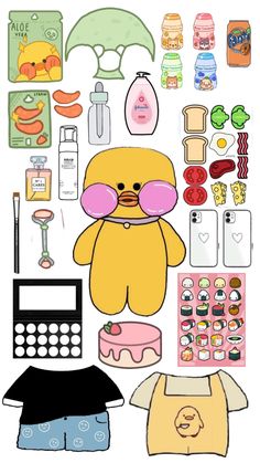 the paper doll is surrounded by various items