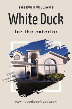 White Duck SW 7010  for the Exterior by Sherwin-Williams White Duck Exterior, Sw White Duck, Dulux Natural Hessian, Sherwin Williams White, Exterior Color Palette, Dover White, Duck House, Agreeable Gray, Stucco Homes