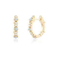 14K Gold Blue Opal and CZ Hoop Earring , Dainty Opal Hoop Earrings, Opal Jewelry, Blue Opal, Blue Opal Earrings, Opal Huggie Earrings Gold Our gold-plated brass jewelry is plated at twice the thickness of standard gold plating.  Then a layer of e-coating is applied to make it last even longer for everyday wear. Details: 14k gold plated brass Blue Opal and Cubic Zirconia 14.5mm diameter Shipping: Comes in a pretty pink jewelry box. Jewelry Care: Remove your jewelry while showering, swimming, exer Pink Jewelry Box, Blue Opal Earrings, Cubic Zirconia Hoop Earrings, Huggie Earrings Gold, Huggie Earrings Silver, Preppy Jewelry, Earrings Opal, Dainty Hoop Earrings, Jewelry Accessories Ideas