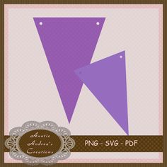 two purple triangles on a white and brown background