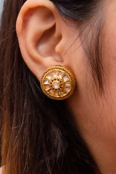 About : These are a beautiful pair of studs with Gold Plating and the finest quality of Kundan. These studs are in a gold-tone and will match a variety of outfits. You can wear then with a sensible workplace formal, traditional outfits, western, into-western, or casual gatherings. Details : Option 1: Red Color (Design 774) Option 2: White Color (Design 775) Best for gifting or for personal use, wear it to any occasion and be the spotlight. Eye-catching and unique jewelry that will set you apart. Kids Handicraft, Silver Pooja Items, Saree Jewellery, Glass Bangles, Silver Toe Rings, Gold Chain With Pendant, Kundan Earrings, Silver Anklets, Bridal Bracelet