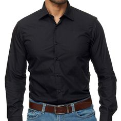 Feel comfortable and stylish with this fresh Men's casual long sleeve solid business shirt made with premium-grade cotton, and tailored to fit just right! This may just be the missing piece to your summer and spring clothing collection! The premium-made soft cotton fabric provides an extremely comfortable wear for any occasion. It is perfect for all-day wear in the hot spring and summer seasons since this blouse is airy and can be paired with any bottoms! Additionally, this high-quality blouse i Semi-formal Long Sleeve Cotton Shirt, Black Slim Fit Cotton Dress Shirt, Black Cotton Semi-formal Shirt, Casual Black T-shirt For Fishing, Wrinkle-resistant Slim Fit Long Sleeve Dress Shirt, Business Shirt, Hawaii Style, The Missing Piece, Spring Clothing