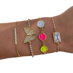 Obsessed with our beautiful gold slider bracelets. Mix 'em, match 'em, love 'em! These bracelets are sold separately by style, we love the way these 4 merchandise together! These have adjustable beads on the back, making them super easy to slide on and off the wrist. Adjustable to any wrist size! Slider Bracelets, Journals & Planners, Slide On, Crystal Gems, Sliders, Cool Kids, Super Easy, The Way, Beads