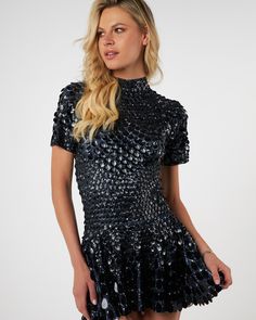 NALA DRESS BLACK Embellished Mini Length Sequin Fabric For Cocktail, Contrast Sequin Mini Dress For Evening, Chic Sequined Mini Dress For Prom, Glamorous Festive Sequin Dress For Night Out, Glamorous Mini Dress With Contrast Sequin For Evening, Dressy Sequined Dresses For Galas, Glamorous Evening Mini Dress With Contrast Sequin, Glamorous Festive Evening Dress With Contrast Sequin, Chic Evening Mini Dress With Contrast Sequin