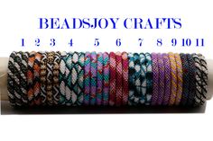 the beadjoy crafts logo is shown with several bracelets in different colors and sizes