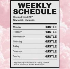 a sign that says weekly schedule on the side of a pink cloud filled with clouds