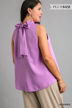 #color_lavender Chic Lavender Tops With Ruffles, Chic Lavender Top With Ruffles, Chic Lavender Ruffled Top, Feminine Lavender Tops With Ruffles, Feminine Lavender Ruffled Tops, Sleeveless Lavender Ruffled Top, Elegant Lavender Blouse For Spring, Feminine Sleeveless Purple Top, Elegant Lavender V-neck Blouse