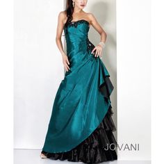 Strapless Long Gown Features Embellished Floral Applique Trim And Applique Gathering At The Hip With Tulle Underlay B49 Teal Fashion, Jovani Dresses, Evening Dress Fashion, Gorgeous Gowns, Long Gown, Beautiful Gowns, Formal Gowns, Fancy Dresses, Colorful Fashion