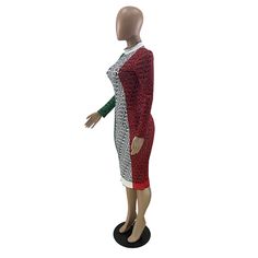 Knitted Patchwork Print Long Sleeve Skinny Dress Long Sleeve Pencil Dress, Knitted Patchwork, Pencil Dresses, Summer Tie Dye, Midi Dress Fall, Patchwork Print, Long Sleeve Casual Dress, Long Sleeve Print Dress, Long Sleeve Midi