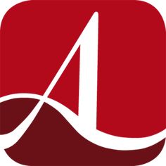 a red and white logo with the letter a