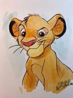 a drawing of a lion cub from the lion king with his eyes wide open and smiling