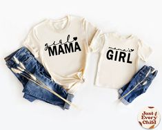 Mama's Girl Shirt, Girl Mama Shirt,  Mommy And Daughter, Mommy And Me Shirt Set, Shirt Matching Set - New Mom Shirt, Matching Natural Shirts ✧ All of the t-shirts and bodysuits at our shop are made of 100% certified pure organic cotton. Elegant t-shirt with round neckline and short sleeves. The loose fit and softness of the cotton gives you freedom of movement. ✧Our sweatshirts are very soft, cute and lightweight, bound to keep you warm. Kid's unisex cotton blouse made of cotton with elastic at the neckline, waist and sleeves. The blouse is thick (300 g m2) and is made of fine cotton mixed with polyester for durability when washed. A product with uncompromising high quality and style that creates a feeling of comfort and freedom. ✧ Processing time: ✧ Made to Order ✧Please allow 1-3 busines Mommy And Daughter, Girl Mom Shirt, New Mom Shirt, Cricut Shirts, Mommy And Me Shirt, Daughters Shirt, Mommy Daughter, Shirt Girl, Girl Shirt