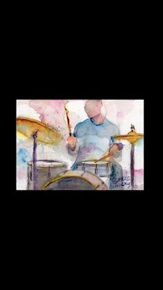 a painting of a man playing the drums