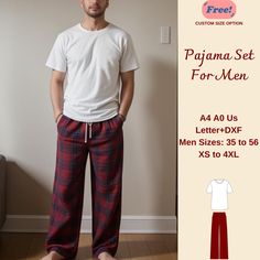 Men's Pajama Set Bundle Sewing Pattern, Men Pajama Pattern, Pajama Sewing Pattern, Men Pajama Pants and T-Shirt, Lounge Pants, 35-56, XS-4XL Standard Sizes ;35, 36,37, 38,39, 40,42,44,46, 50, 52, 56 These patterns are suitable for A0- A4, and US Letter size papers. As soon as your payment is processed, you will automatically receive download links for the pattern files. *PLEASE NOTE that you will only be able to download the files from a computer; they will not work on a phone or iPad.* This is Mens Pajama Pants, Pajama Pattern, Mens Pajamas Set, Mens Pajamas, Lounge Pants, Pajama Set, Pajama Pants, Custom Sizing, Bundles