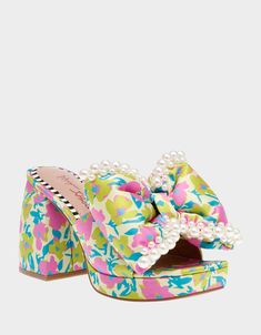 MACCIE YELLOW MULTI Block Heel Sandals | Women's Sandals – Betsey Johnson Stable Block, Trendy Wedges, Funky Shoes, Womens Summer Shoes, Swag Shoes