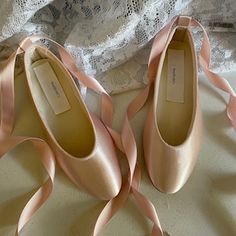 A perfect pink pointe shoe inspired flat with ribbon ties. Ballet Style Closed Toe Dance Shoes, Spring Lace-up Dance Shoes, Elegant Ankle Strap Dance Shoes For Spring, Minimalist Bride, Ballerina Style, Dr Shoes, Quoi Porter, Ballet Core, Pink Ballerina