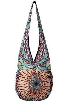 a multicolored bag with an intricate design on it