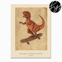 a drawing of a dinosaur riding a skateboard