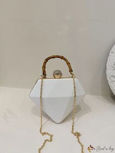 BirdinBag - White Small Diamond-Design Top Handle Bag - Stylish and Sophisticated Box Bag, Diamond Design, Bag Bag, Handle Bag, Polyester Material, Top Handle, Pu Leather, Top Handle Bag, Tops Designs