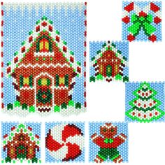 a cross stitch christmas scene with gingerbread houses