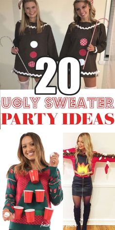 20 ugly Christmas sweaters and ugly Christmas party outfit and dresses ideas. Be the hit of your holiday party with these fun and festive DIY ugly Christmas party ideas. Ugly Sweater Christmas Party Ideas, Homemade Ugly Christmas Sweater, Ugly Christmas Sweater Diy Funny, Ugly Christmas Sweater Ideas, Ugly Christmas Sweater Dress