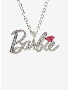 Barbie Bling Nameplate Necklace | Hot Topic Barbie Elina Necklace, 2010 Jewelry, Barbie Love, Barbie Necklace, Jewelry For Guys, Goth Costume, Hot Topic Jewelry, Y2k Baddie, Barbie Aesthetic