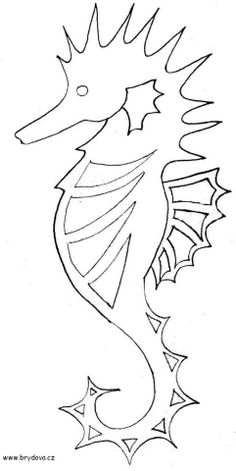 a drawing of a sea horse that is drawn in black and white, with lines on it