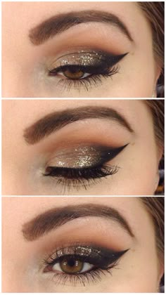 Bold wing+ Makeup Geek Utopia Makeup by ninnephoria Blue Eyebrows, Machiaj Smokey Eyes, Makeup Cantik, Gold Eye Makeup, Smoky Eyes, Eyes Blue, Trendy Makeup