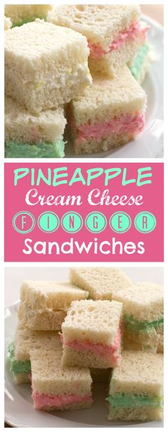 several different types of sandwiches stacked on top of each other with the words pineapple cream cheese sandwich sandwiches