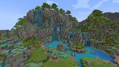 an image of a minecraft landscape with rocks and plants