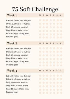 Printable 75 Soft Challenge for weight loss and health | Habit Tracker, Fitness, Workout planner 📔✨ | Gym Printable Planner 75 Hard Workout Ideas, Health Habit Tracker, 45 Minute Workout, Printable Habit Tracker, Tracker Fitness, Workout Planner