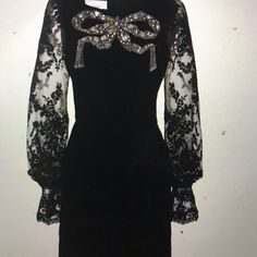 This Is A Nwt , Marchesa Dress , Black Velvet And Lace From Modaoperandi Outstanding! Perfect For The Holidays , Weddings , Parties! It Is A Size 8-10, Although Marked As 12 It Runs Small Made In Italy Couture Fitted Mini Dress For Wedding, Fitted Couture Mini Dress For Wedding, Designer Long Sleeve Party Dresses, Designer Long Sleeve Wedding Dresses, Formal Embellished Dresses, Luxury Embellished Cocktail Dress, Elegant Mini Dress With Lace Sleeves For Party, Elegant Mini Dress With Lace Sleeves For Evening, Elegant Evening Mini Dress With Lace Sleeves