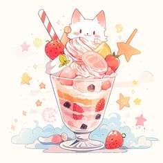 an ice cream sundae with strawberries on top