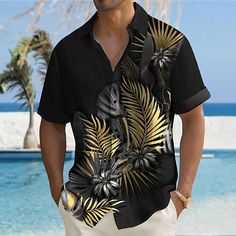 Category:Shirt; Season:Spring,Summer; Fabric:Polyester; Sleeve Length:Short Sleeves; Look After Me:Machine wash,Hand wash,Washable; Gender:Men's; Style:Casual,Hawaiian,Resort; Tops Type:Summer Hawaiian Shirt; Occasion:Going out,Outdoor,Casual,Street,Vacation,Holiday; Age Group:Adults'; Fit Type:Regular Fit; Pattern:Palm Leaf,Tropical Plants; Design:Print; Neckline:Turndown; Brand:OUKU; Front page:FF; Listing Date:06/11/2024; Bust:null; Length:null; Shoulder Width:null; Fit US Size:null; Fit UK S Black Hawaiian Shirt For Spring And Summer, Black Summer Hawaiian Shirt With Short Sleeves, Black Hawaiian Shirt For Summer, Black Hawaiian Shirt For Spring, Black Short Sleeve Hawaiian Shirt For Summer, Black Hawaiian Shirt For Beach Season, Black Shirt For Beach Season, Black Hawaiian Tops For Beach Season, Black Summer Shirt For Vacation