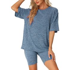 Description: Made of soft knit ribbed fabric, keep you comfy with this sleepwear set. These sets are suitable for daily, nightwear, sleeping, girls' day, indoor, etc. This basic sweatshirt and slim shorts set offer you comfort and casual loungewear. Solid color and basic design make this set classic and timeless for everyday wear. Perfect gift for all ladies when at home or enjoying a cozy lounging time. Top With Shorts, Joggers Outfit, Basic Sweatshirt, Soft Pajamas, Basic Design, Sleepwear Sets, Sleeves Top, Tracksuit Women, Pajama Set Women