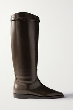 TOTEME + NET SUSTAIN The Riding leather knee boots | NET-A-PORTER Chanel Iman Style, Heel Boots For Women, Stacked Heel Boots, Crocs Boots, High Boots Outfit, Leather Knee Boots, White Boots, Boots Knee, Cool Boots