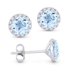 This Stud Earring is crafted in 14K White Gold showcasing Round Very Light Blue Aquamarine. This elegant piece makes a stunning statement for all occasions. Size: one size. Gender: female. Age Group: adult. Aquamarine Studs, Halo Stud Earrings, White Gold Earrings Studs, White Gold Studs, Jewelry Showcases, Halo Earrings Studs, White Gold Earrings, Womens Wedding Bands, Blue Earrings