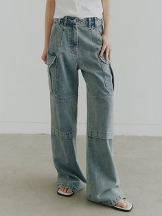 Editor's NotesNOIRER for WOMEN's utility cargo wide denim pants with a soft texture and unique mood of NOIRER for WOMEN. The pants is comfortable and perfect for classic outfits.- Utility cargo wide denim pants - Salt-washed denim pants- Has a wide  straight fit- Cargo flap pocket detail- Creates a casual moodMeasurements (inch)36/38- Length: 42/42.7 inch- Waist: 13.2/14 inch- Hips: 19.3/20.3 inch- Thigh: 12.6/13.2 inch- Rise: 13.9/14 inch- Hem: 11/11.4 inch* Model 1 info: height Wide Denim Pants, Washed Denim, Classic Outfits, Mens Outerwear, Men Shoes Size, Soft Texture, Pocket Detail, 11 11, Denim Wash