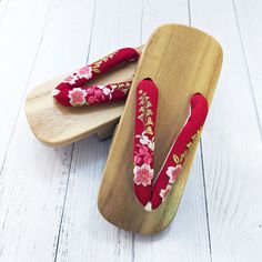 Japanese Geta Sandals - Cherry Blossom Embroidery Red Obon Festival, Cherry Blossom Embroidery, Geta Sandals, Blossom Embroidery, Embroidery Red, Sandals For Women, Cherry Blossom, Womens Sandals, Blossom