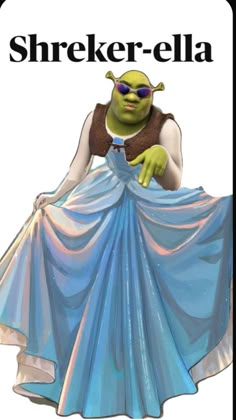 the shreker - ela character is wearing a blue dress