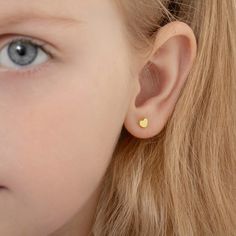 These luxurious extra small 14k yellow gold screw back earrings are a great pair of starter earrings for a beloved little girl in your life. They feature a delicately beautifully polished simple plain heart accent that come with safety screw backs for girl's extra comfort and security. Carefully crafted in 14k yellow gold, which are suitable for little ones with sensitive ears. An ideal gift for birthdays or any other special occasion of your beloved little one. Gift box is included. Starter Earrings, Kids Gold Jewelry, Heart Kids, Gold Earrings For Women, Hearts Girl, Thread Earrings, Kids Earrings, Childrens Jewelry, Heart For Kids