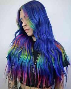 82 Photos of Rainbow Hair Ideas to Consider for 2024 Hair Ideas For 2023, Rainbow Hairstyles, Long Ombre Hair, Gold Hair Colors, Black Hair Balayage, Hair Color Rose Gold, Natural Red Hair