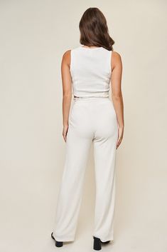 Introducing "Erin", our fully lined high-waist pants that are perfect for endless styling. These pants are a timeless straight silhouette and pin-tuck seams that elongate the legs. Wear them as a matching set with the "Marielle" vest and "Carly" blouse or pair them with your favorite graphic tee. The “Erin” pant is fully lined and made from our newest fabric which combines the best qualities of a knit and a woven. This medium-weight fabric features a beautiful micro-smocked texture, offering bot Pin Tucks, Waist Pants, High Waisted Pants, Medium Weight, Jacket Tops, Matching Sets, Jumpsuit Dress, Graphic Tee, High Waist