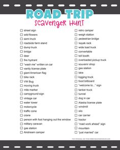 the road trip scavenger hunt is shown in this printable check - out