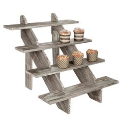 4-Tier Rustic Weathered Wood Retail Display Riser, Brown - MyGift Enterprise LLC Torched Wood, Torch Wood, Wood Display Stand, Rustic Backdrop, Decorative Stand, Bakers Rack, Countertop Surfaces, Display Risers, Steps Design