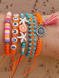 Orange  Collar  Fabric   Embellished   Women's Fashion Jewelry Beach Party Accessories, Bracelets Preppy, Preppy Bracelets, Friendship Bracelets With Beads, Stella Marina, Bracelet Sets, Bracelets Design, Clay Bracelet, Diy Bracelets Patterns